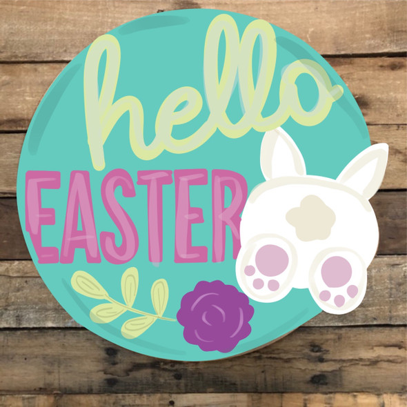 Hello Easter Circle,  Wood Cutout, Shape, Paint by Line