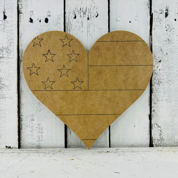 Patriotic Heart ,  Wood Cutout, Shape Paint by Line