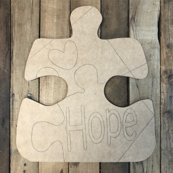 Hope Puzzle Piece, Wood Cutout, Shape Paint by Line