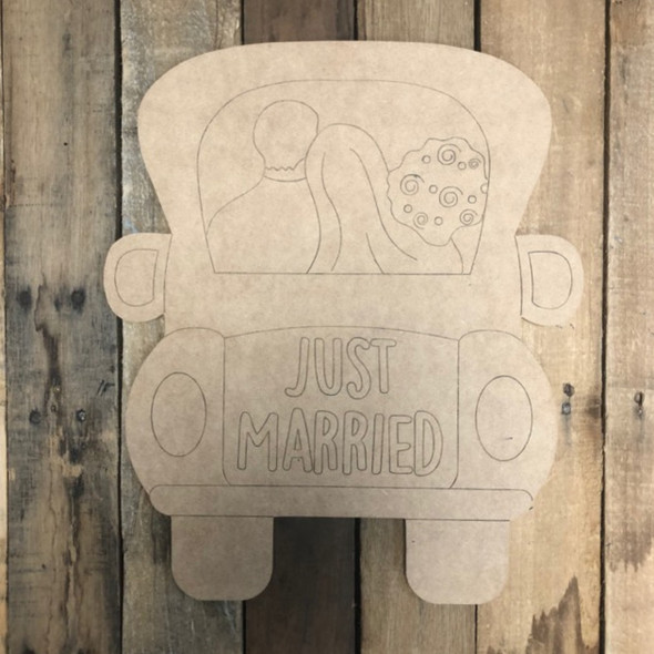 Just Married Truck Shape, Wood Cutout, Paint by Line