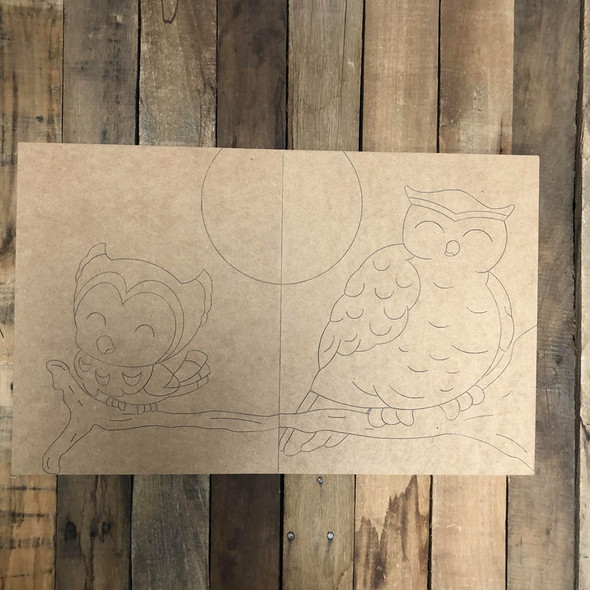 Owl Painting for Two, Unfinished Wood Painting, Paint by Line