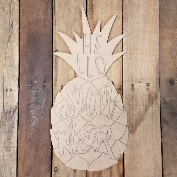 Hello Summer Pineapple, Paint By Line, Engraved Fruit Shape