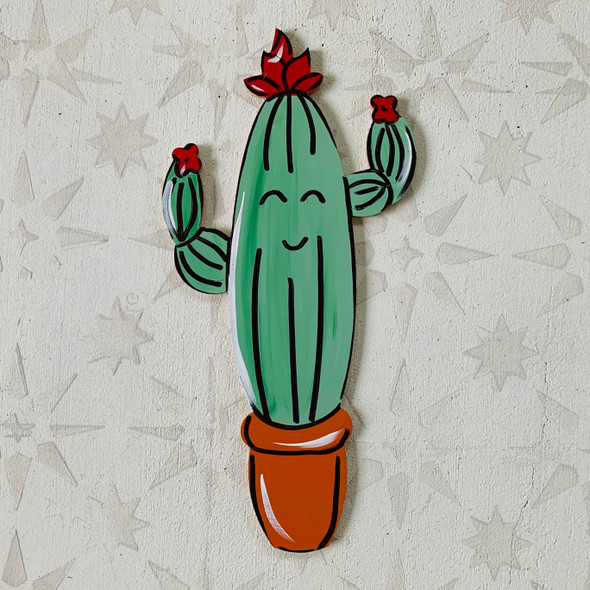 Smiling Cactus Wooden Shape,  Wall Art, Wood Cutout, Paint by Line