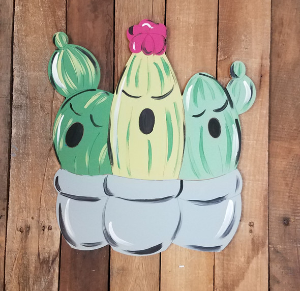 3 Cacti Singing  Wooden Shape,  Wall Art, Wood Cutout, Paint by Line