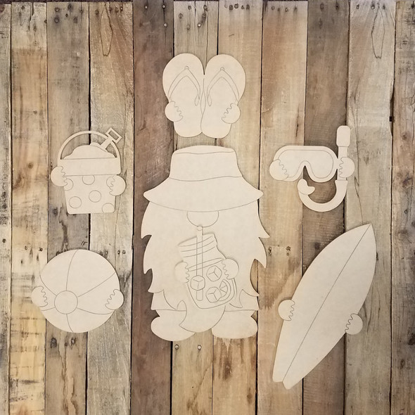 Summer Gnome Set Wood Cutout, Unfinished Shape, Paint by Line Kit