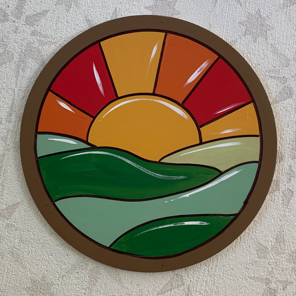 Circle Stained Glass Sky Scene, Unfinished Shape, Paint by Line