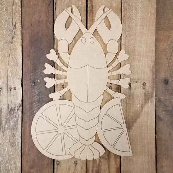 Crawfish With Lemon, Wood Cutout, Shape, Paint by Line