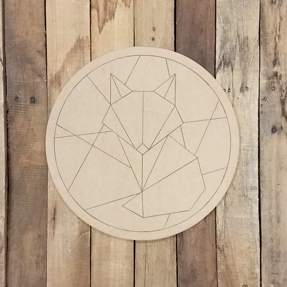 Geometric Art Fox in Circle, Unfinished Wood Shape, Paint By Line Geometric Art Fox in Circle, Unfinished Wood Shape, Paint By Line