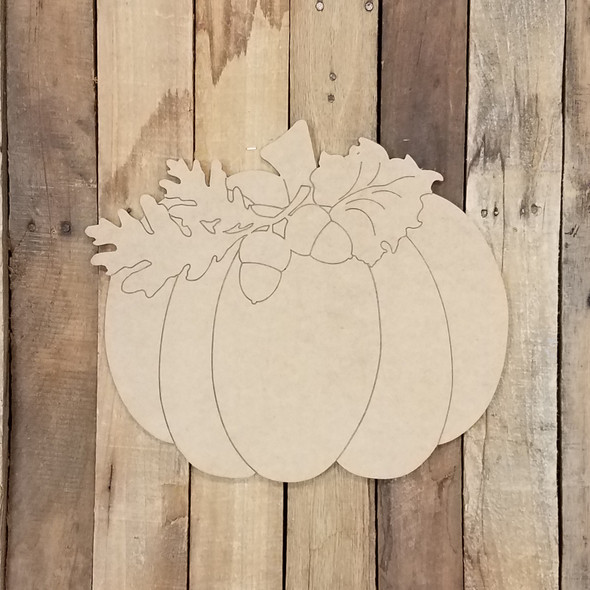 Pumpkin with Leaves and Acorn, Unfinished Shape, Paint by Line