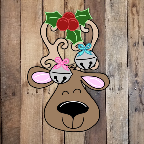 Reindeer With Mistletoe Cutout, Shape, Paint by Line