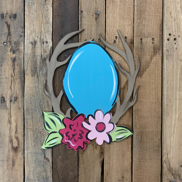 Easter Egg in Floral Deer Antler Rack Wood Cutout, Paint by Line