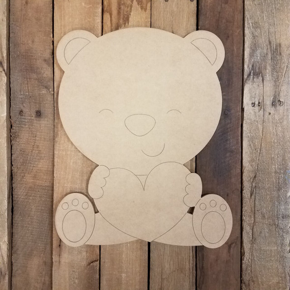 Sitting Bear with Heart-Paint By Line