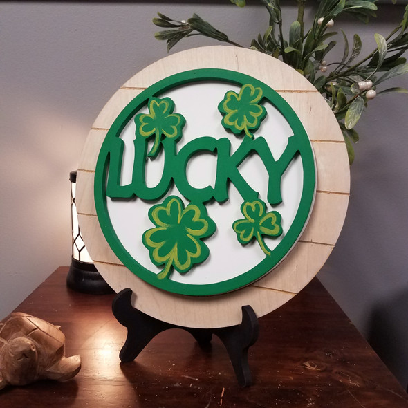 Lucky Clovers Stackable Circle Easel Kit, Engraved DIY Craft Decor Set