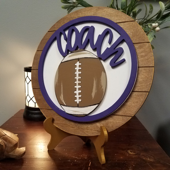 Football Coach Stackable Circle Easel Kit, Engraved DIY Craft Back to School Decor