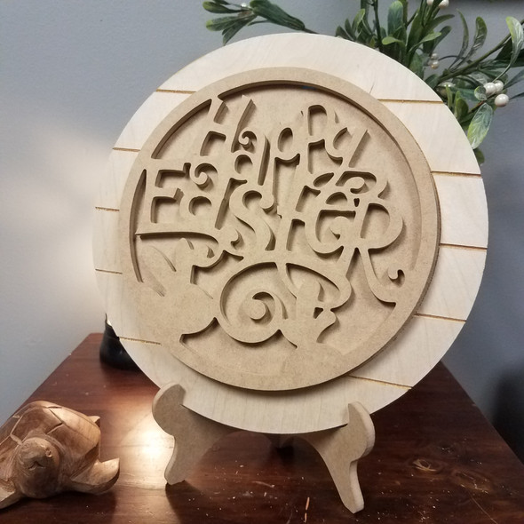 Happy Easter Unfinished Stackable Circle Easel Kit, Engraved DIY Craft Decor Set Happy Easter Unfinished Stackable Circle Easel Kit, Engraved DIY Craft Decor Set