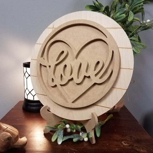 Love Heart Valentine Unfinished Stackable Circle Easel Kit, Engraved DIY Craft Decor Set