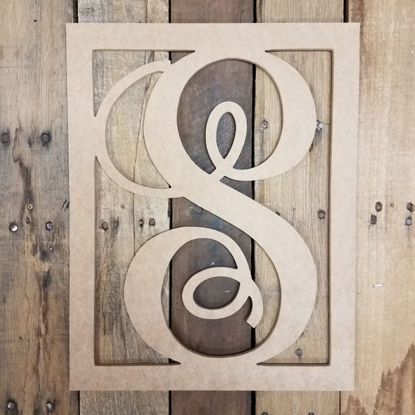 Cursive Rectangle Framed Monogram Letter Wooden Unfinished DIY Craft
