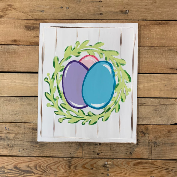 Easter Egg Wreath on Beaded Board, Wood Cutout, Paint by Line