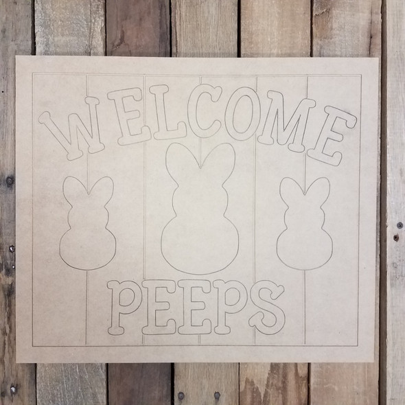 Welcome Peeps Beaded Board Plaque, Wood Cutout, Shape, Paint by Line