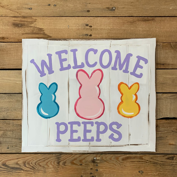 Welcome Peeps Beaded Board Plaque, Wood Cutout, Shape, Paint by Line