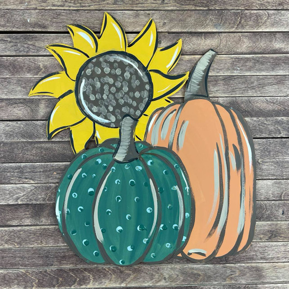 Pumpkins With Sunflower, Paint by Line ,Wood Craft Cutout