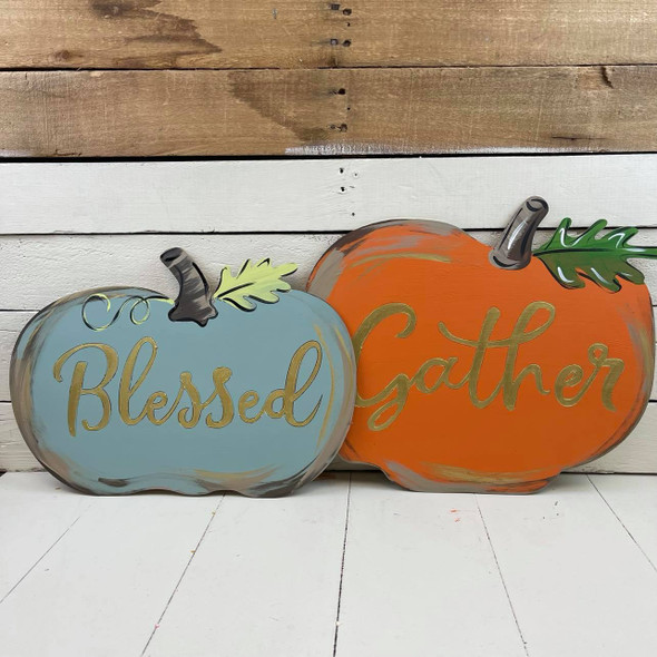 Pumpkin with engraved Blessed Wooden Shape, Paint by Line, Wood Craft Cutout