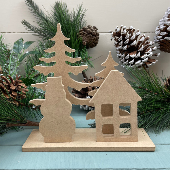 House, Snowman, & Tree Mantle Decor, Christmas Tabletop Decor