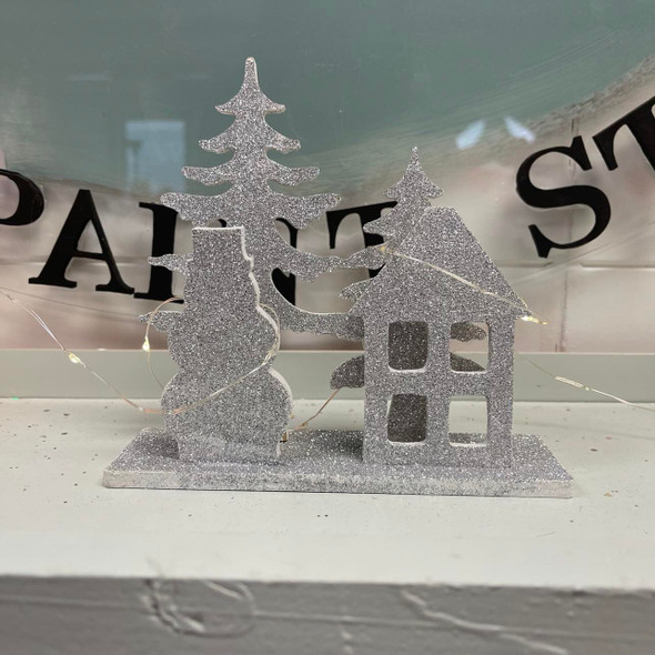 House, Snowman, & Tree Mantle Decor, Christmas Tabletop Decor