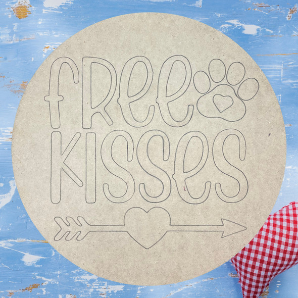 "Free Kisses" Valentine Round, Unfinished Craft, DIY Art