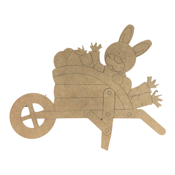 Bunny Pushing Carrot Cart, Updated Design, Unfinished Craft Shape