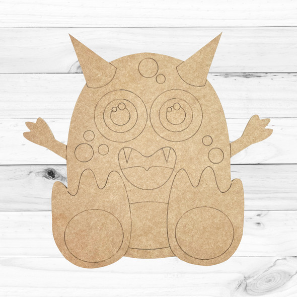 Happy Monster with Pointy Horns & Big Feet, Kids Craft Shape Line, Unfinished Craft Shape