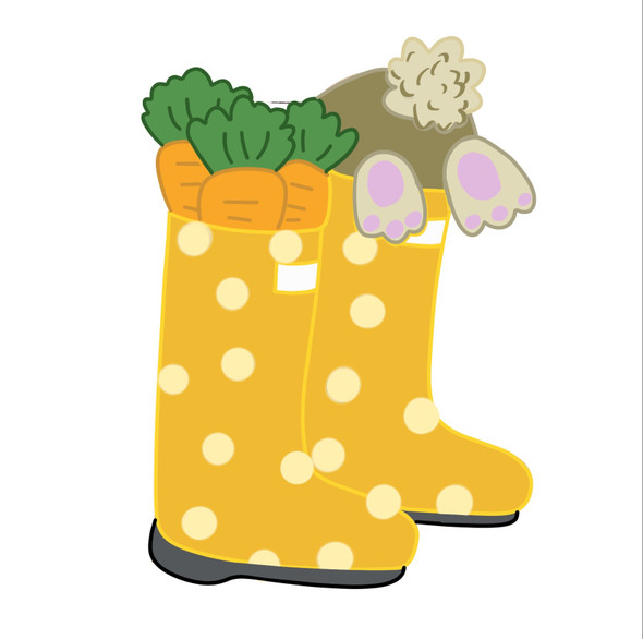Garden Boots with Easter Bunny Tail & Carrot Sticking Out, Unfinished Craft Shape