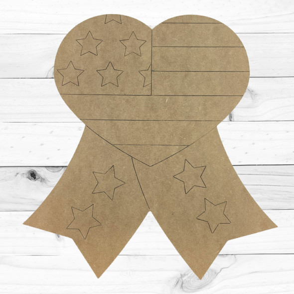Stars & Stripes Heart Badge, 4th of July Craft Shape, Unfinished Craft Shape