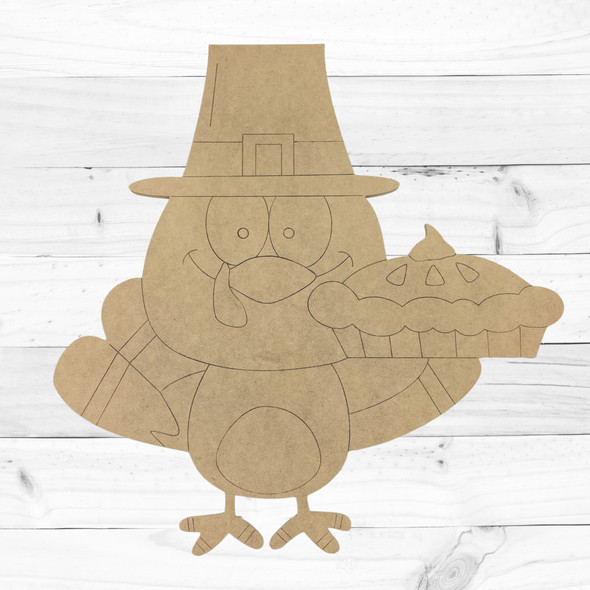 Thanksgiving Turkey Holding Pie, Unfinished Craft Shape