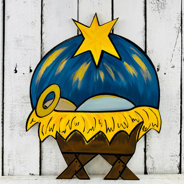 Manger with Star, Bible Shape Wooden Shape, Paint by Line