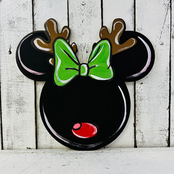 Reindeer Girl Mouse, Christmas Shape Unfinished Wood Cutout, Paint by Line