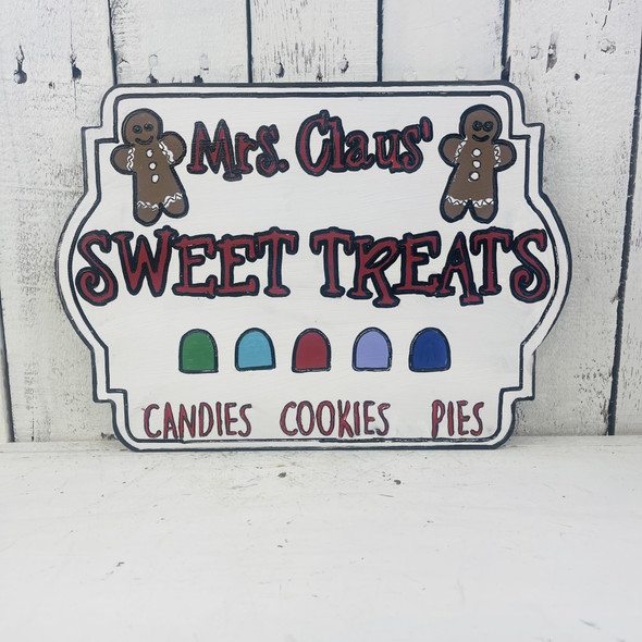 Mrs. Clause Sweet Treats Sign, Unfinished Cutout, Wooden Shape, Paintable Wooden MDF