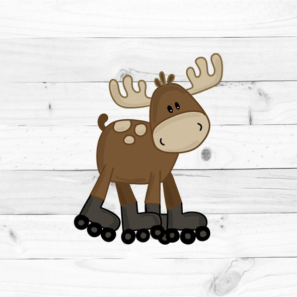 Moose on Skates, Animal Shapes, Unfinished Wood Cutout, Paint by Line
