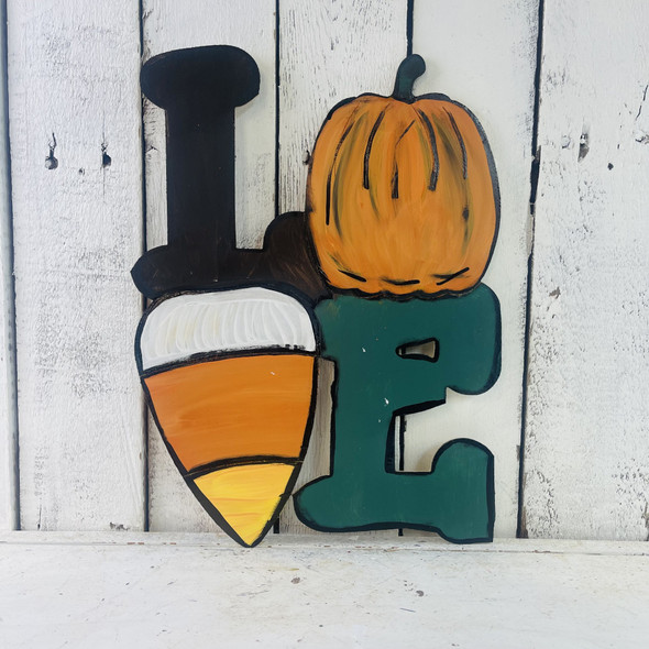 Pumpkin Love Sign, Kids Shape Unfinished Wood Cutout, Paint by Line