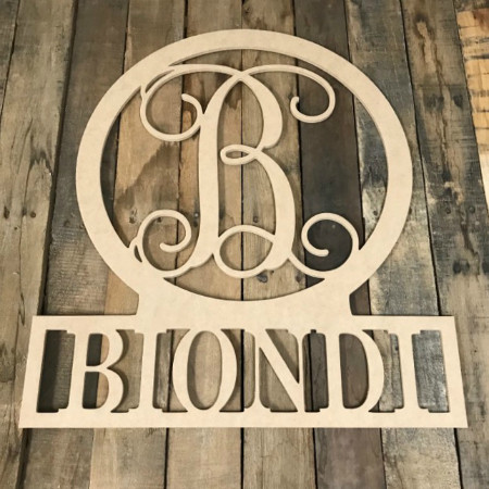Custom Leslie Frame Family Name, Unfinished Framed Monogram