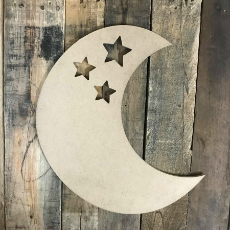 Moon with Stars Unfinished Cutout, Wooden Shape, Paintable Wooden MDF
