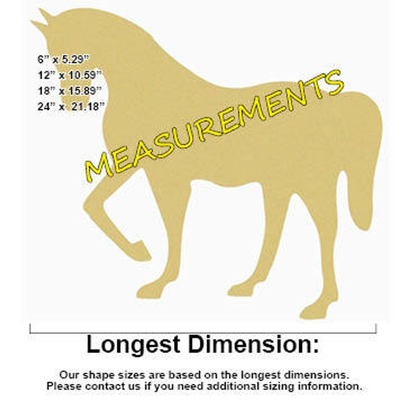 Horse Unfinished Cutout Paintable Wooden MDF MEASUREMENTS