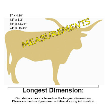 Longhorn Cow Unfinished Cutout, Wooden Shape, Paintable Wooden MDF