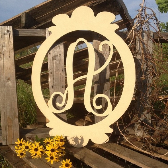 Charlie Oval Frame Monogram Letter Wooden - Unfinished  DIY Craft