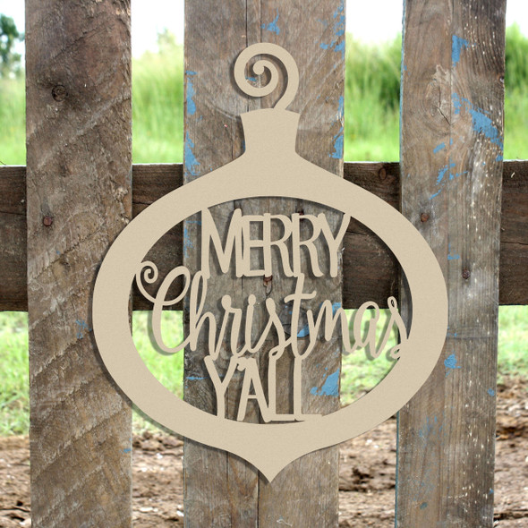 Merry Christmas Y'all Curly Ornament Wooden (MDF) Cutout - Unfinished  DIY Craft