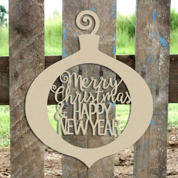 Merry Christmas & Happy New Year Curly Ornament Wooden (MDF) Cutout - Unfinished  DIY Craft