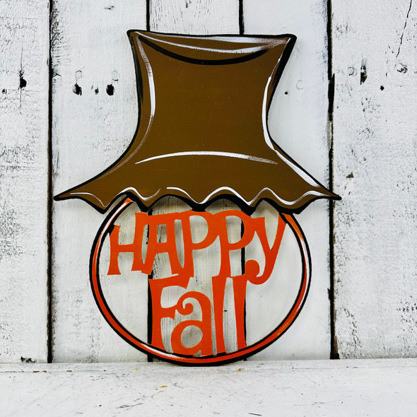 Happy Fall, Scarecrow Hat Framed Pumpkin Wooden (MDF) Word Phase Cutout