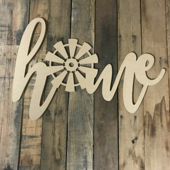 Home with Windmill (MDF) Cutout - Unfinished  DIY Craft