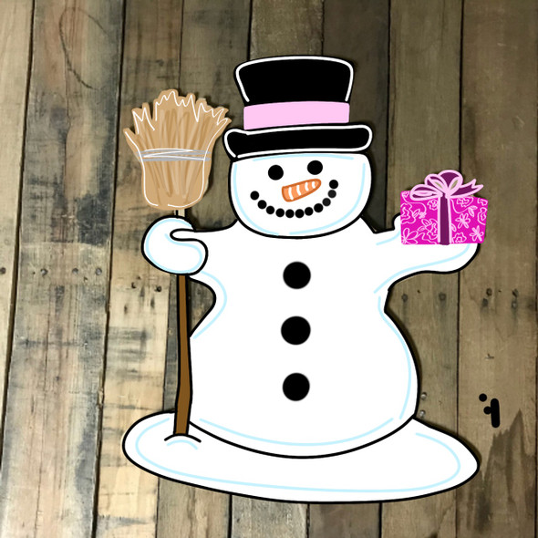 Snowman with Broom, Craft Unfinished Wood Shape, Wood Cutout