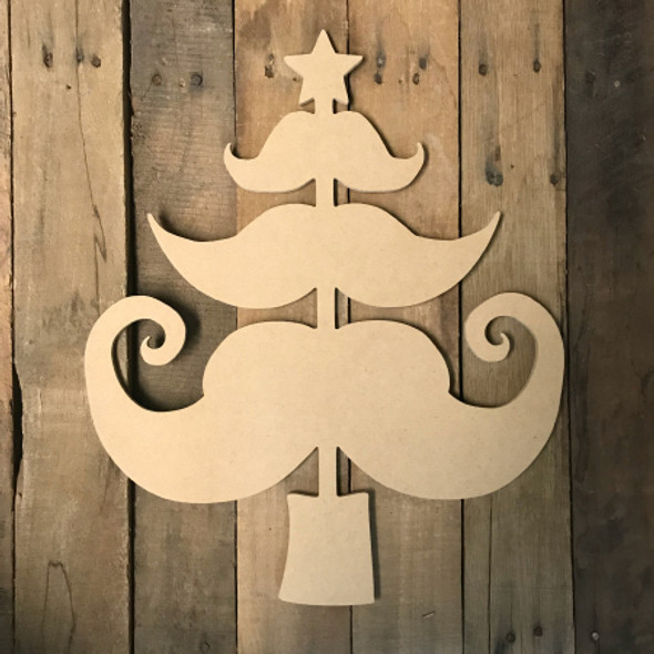 Mustache Christmas Tree, Unfinished Wood Shape, Wood Cutout